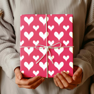 Papier Cadeau Cerise Élégante Cœur Blanc Vintage