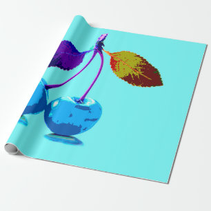 Papier Cadeau Cerises bleues vives