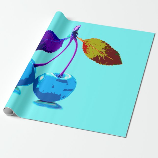 Papier Cadeau Cerises bleues vives (Déroulé)