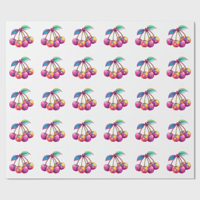 Papier Cadeau Cerises colorées (Plat)