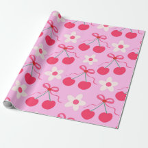 Cerises Coquettes avec Rubans Rouges et Fleurs Bla
