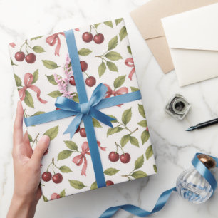 Papier Cadeau Cerises d'aquarelle avec cou - Elégant Fruit