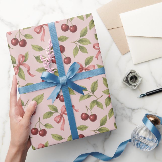 Papier Cadeau Cerises d'aquarelle avec cou - Elégant Fruit (Cadeaux)