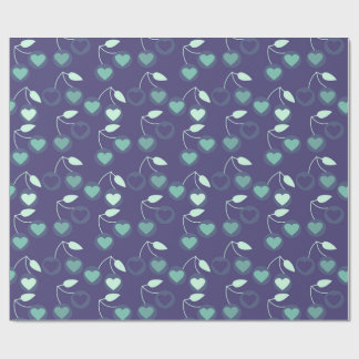 Papier Cadeau cerises de cœur bleues