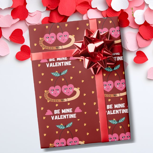 Papier Cadeau Cerises roses soient à moi Saint-Valentin Mignon (Créateur téléchargé)