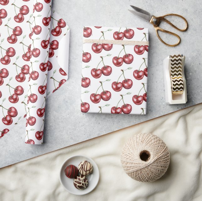 Papier Cadeau Cerises Rouges Fruit Anniversaire (Artisanat)