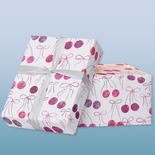 Papier Cadeau Cerises Rubans et Bows Motif d'aquarelle