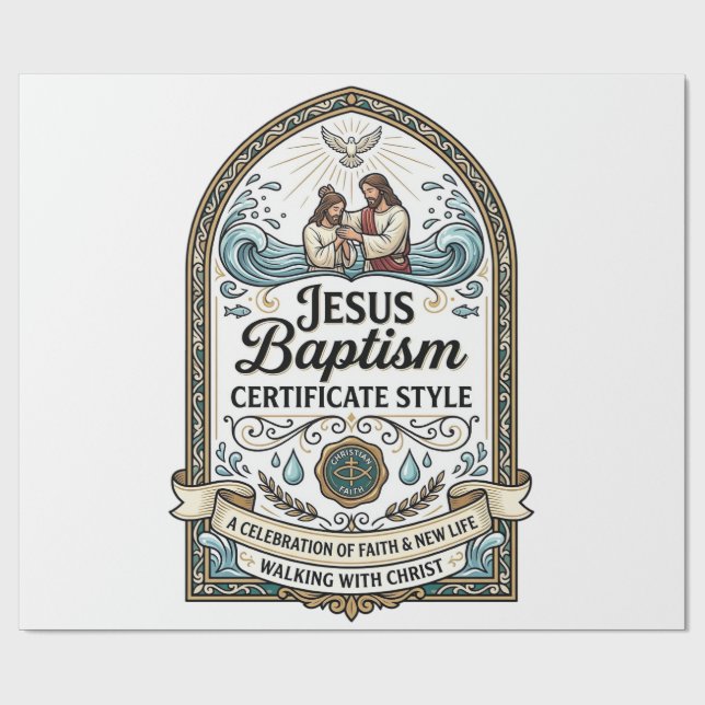 Papier Cadeau Certificat de baptême de Jésus Style Certificat de (Plat)