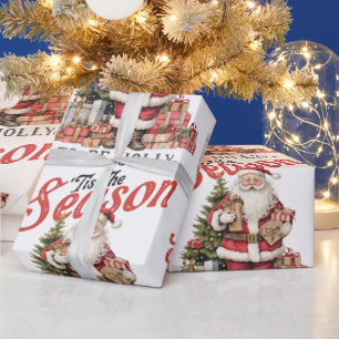 Papier Cadeau C'Est La Saison D'Être Jolly - Père Noël D'Ancien 