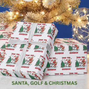 Papier Cadeau C'est la saison pour le Père Noël de golf de Noël 