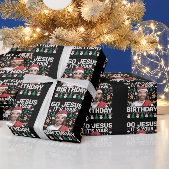 Papier Cadeau C'est l'anniversaire de Jésus, sale pull de Noël (Vacances)