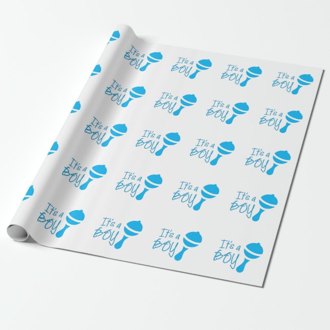 Papier Cadeau C'est un garçon Genre révéler Baby shower Bleu (Déroulé)