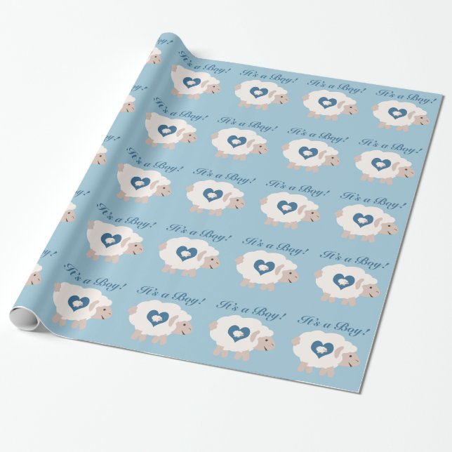 Papier Cadeau C'est un garçon ! Mama Sheep (Déroulé)