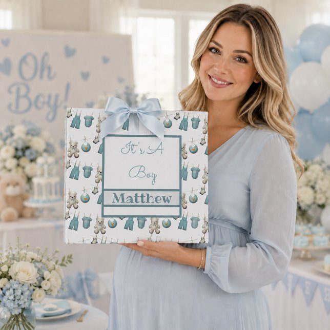 Papier Cadeau C'est un vêtement de garçon Ligne Nom Bébé  (Créateur téléchargé)