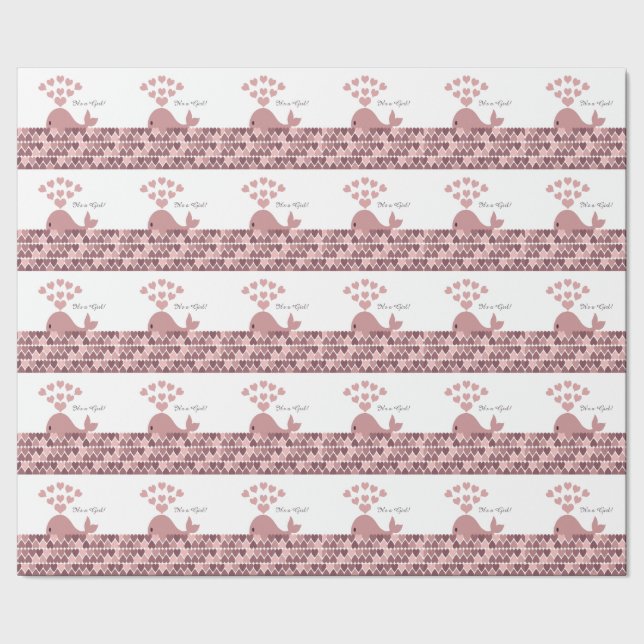 Papier Cadeau C'est une fille ! Belle baleine rose (Couture)