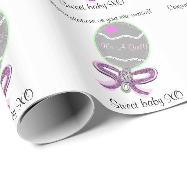 Papier Cadeau C'est une fille rose de bimbo Rattle (Coin rond)