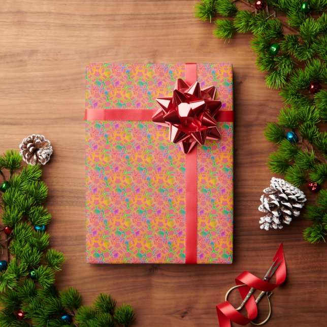 Papier Cadeau Chainmail floral en rose (Cadeau de vacances)