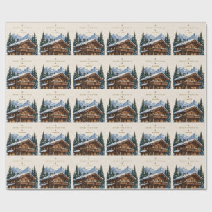 Papier Cadeau Chalet Alpin Européen de Noël Montagne enneigée