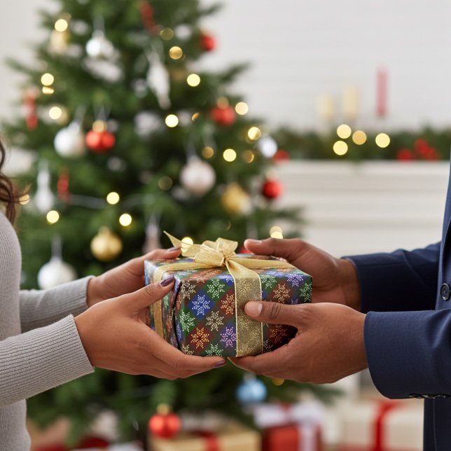 Papier Cadeau Chaleureux Coloré Noël Poinsettia Flower Motif (Elegant holiday gift wrapping paper)
