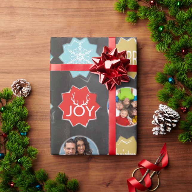 Papier Cadeau Chalkboard Famille Photo Reinder de Noël (Cadeau de vacances)