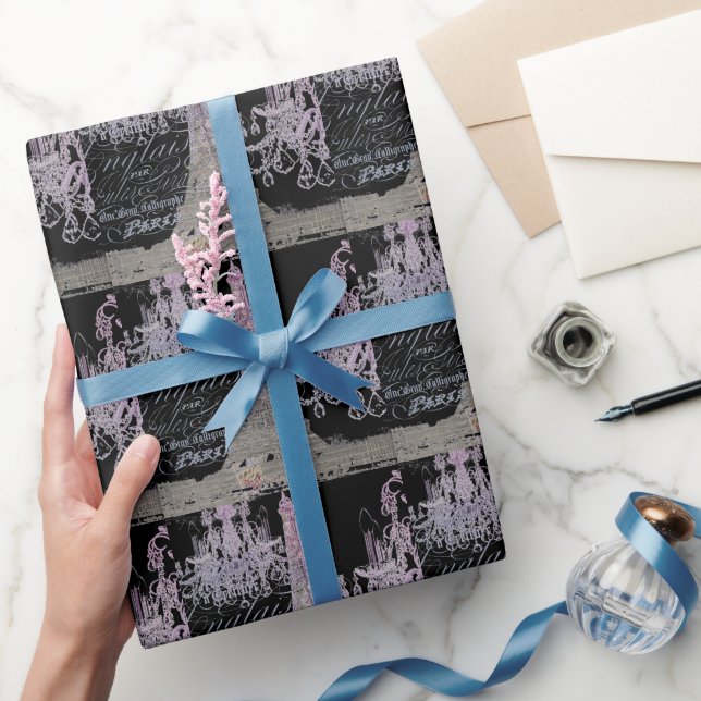 Papier Cadeau chalkboard scripts chandelier paris eiffel tower (Cadeaux)