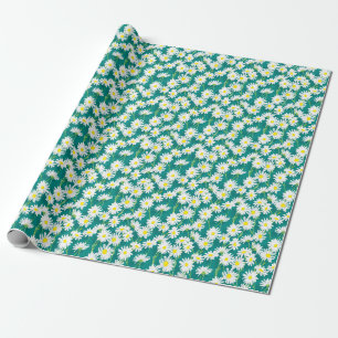 Papier Cadeau Chamomile Turquoise : Illustration Florale Sans Me