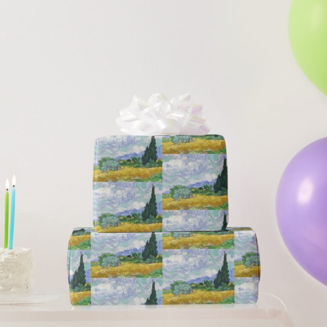 Papier Cadeau Champ de blé avec cyprès de Van Gogh (Cadeaux de fête)