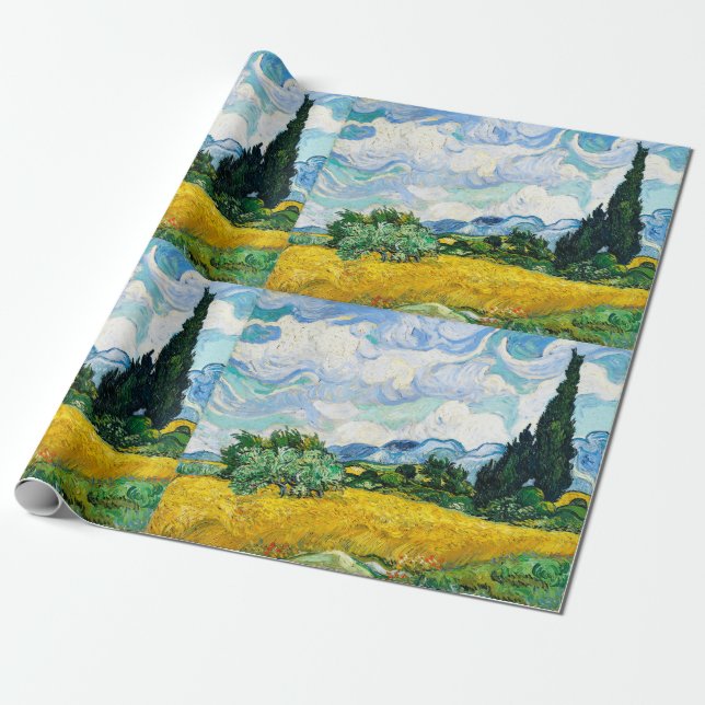 Papier Cadeau Champ de blé avec cyprès de Vincent Van Gogh (Déroulé)