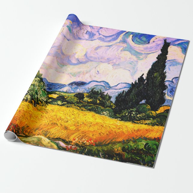 Papier Cadeau Champ de blé de Vincent Van Gogh avec Cyprès  (Déroulé)