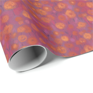 Papier Cadeau Champ de bonbons, motif floral abstrait, orange ro