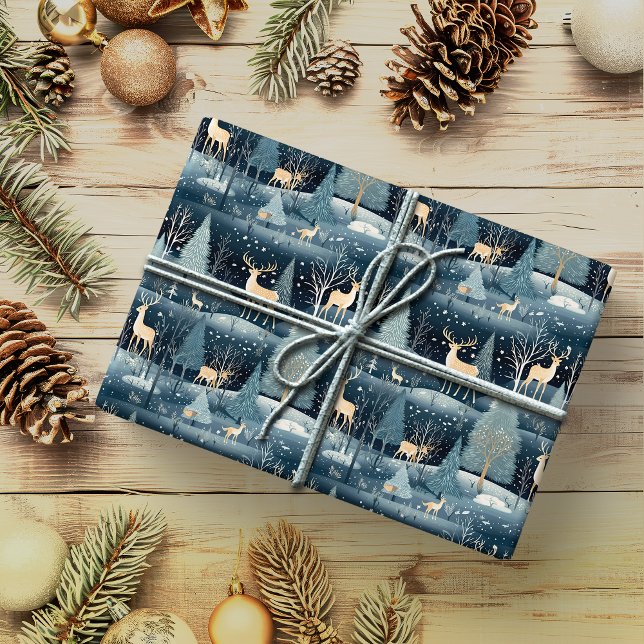 Papier Cadeau Champ de cerfs de nuit neige (Créateur téléchargé)