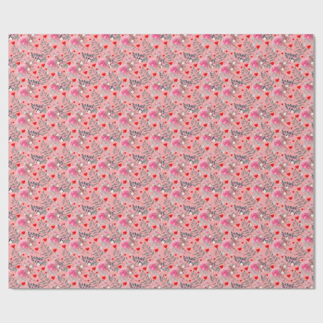 Papier Cadeau Champ de fleurs roses (Plat)