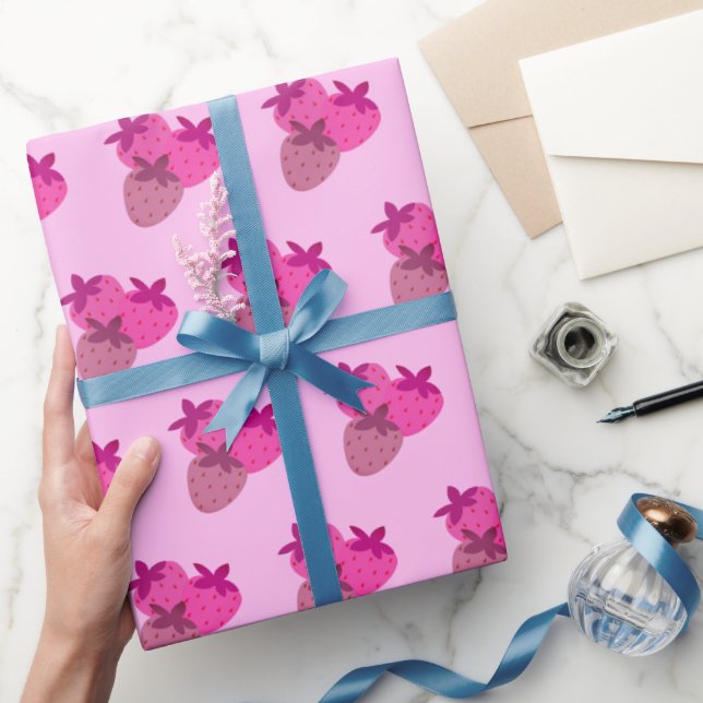 Papier Cadeau champ de fraise rose été mignonne nature fruit (Cadeaux)