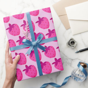 Papier Cadeau champ de fraise rose été mignonne nature fruit