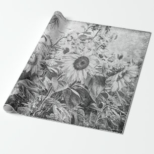Papier Cadeau Champ de tournesol Découpage noir et blanc Vintag