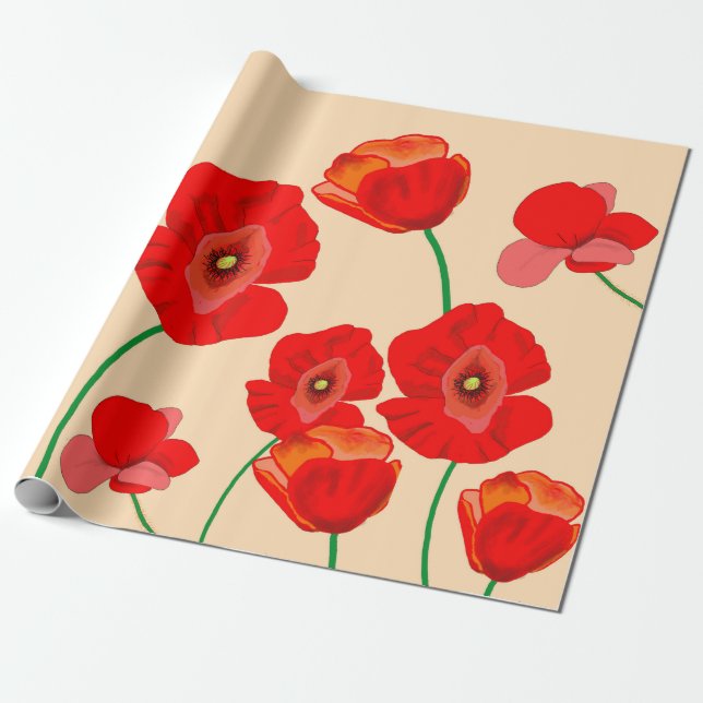Papier Cadeau Champ Red Poppy (Déroulé)
