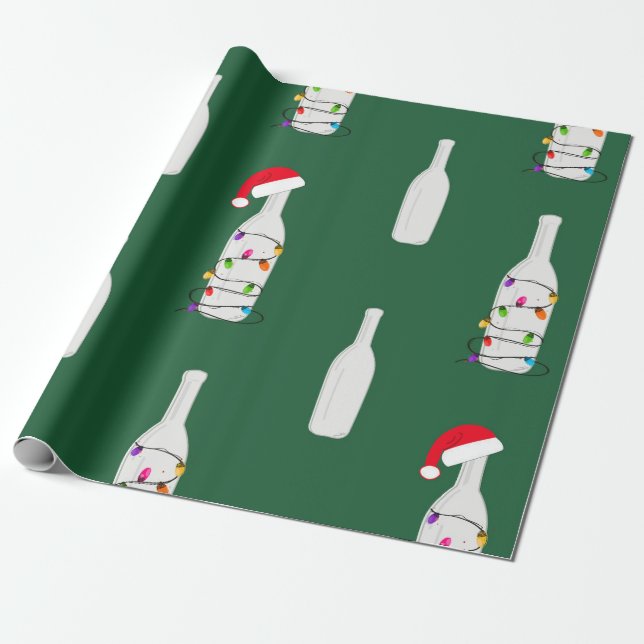 Papier Cadeau champagne de Noël vert (Déroulé)