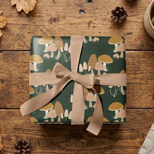 Papier Cadeau Champignon Amanite Forêt Cottagecore Vert