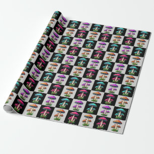 Papier Cadeau Champignon Géométrique à Carreaux