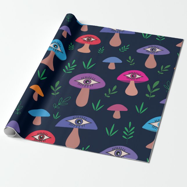 Papier Cadeau Champignon Psychédélique Avec Des Yeux (Déroulé)