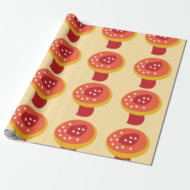 Papier Cadeau Champignon Rouge Jaune  (Déroulé)