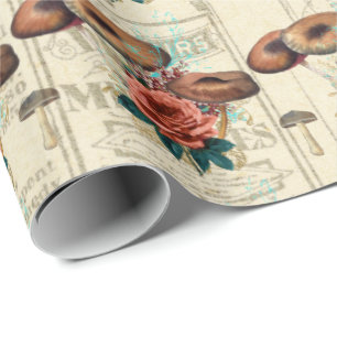 Papier Cadeau Champignons Brown Woodland Antique Journal Rose