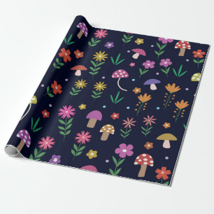 Papier Cadeau Champignons Colorés Avec Motif De Fleurs Fantaisis