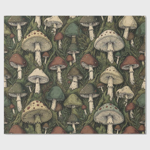 Papier Cadeau Champignons de forêt vintage Cottagecore nostalgiq