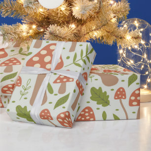 Papier Cadeau Champignons en terre cuite avec Feuilles verts