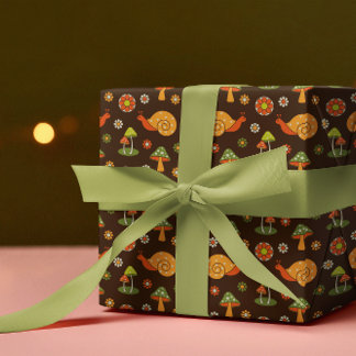 Papier Cadeau Champignons et escargots Retro Cottagecore