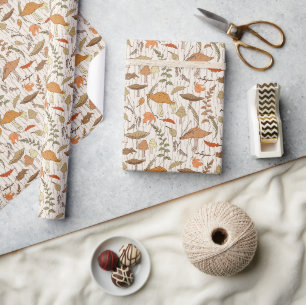 Papier Cadeau Champignons et Feuilles d'automne - motif sans sou