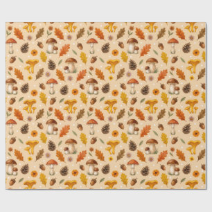 Papier Cadeau Champignons et pommes de pin de la forêt automnale