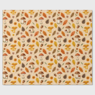 Papier Cadeau Champignons et pommes de pin de la forêt automnale