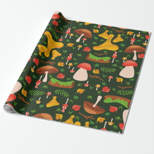 Papier Cadeau champignons fongus forêt escargots forêt vert